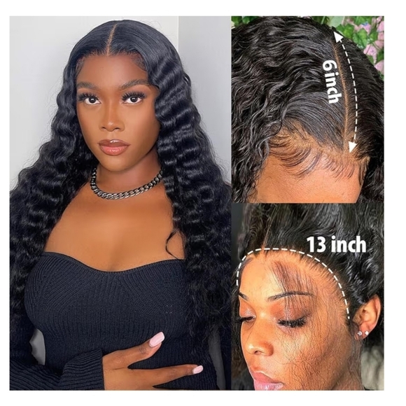 16" Deep Wave 100% Human Hair 13x6 Glueless Lace Front Wig Free Part New - Picture 3 of 13